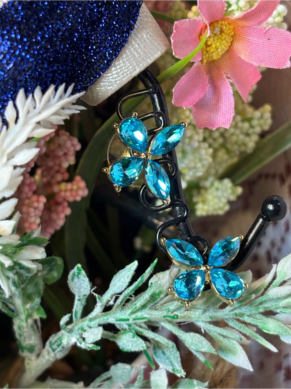 Park Lane Wild Child Teal Crystal Butterfly Earrings 3/4”